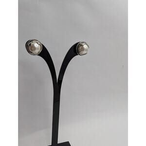 Premier Designs Pearl Stud Earrings Silver Tone Fashion Jewelry Push Back VTG